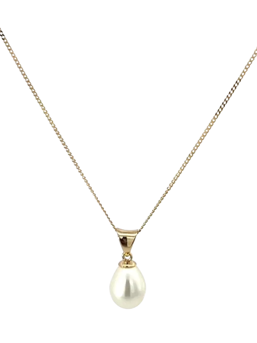 E.W Adams freshwater pearl pendant necklace gold white, imported from the UK