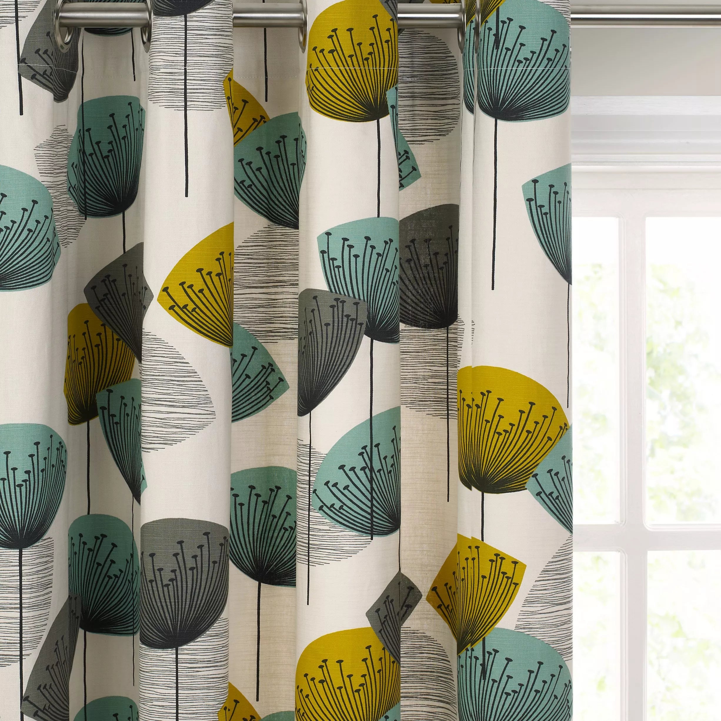 Sanderson Dandelion Clocks Pair Lined Eyelet Curtains, Aqua, H137 x W228cm