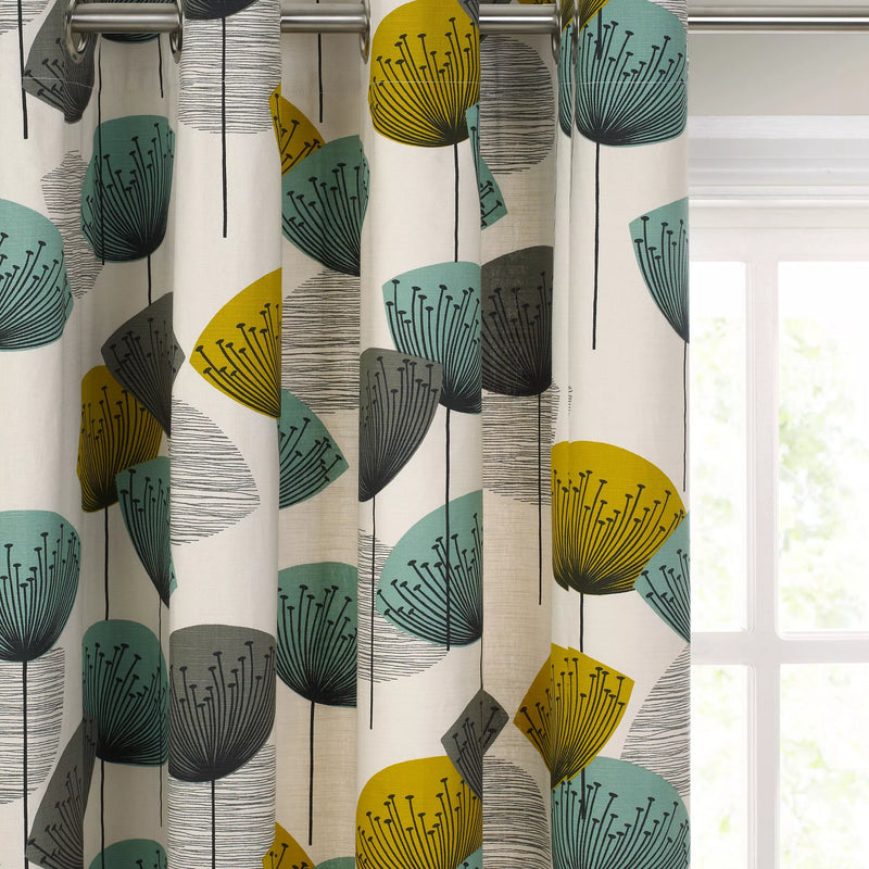 Sanderson Dandelion Clocks Pair Lined Eyelet Curtains, Aqua, H137 x W228cm