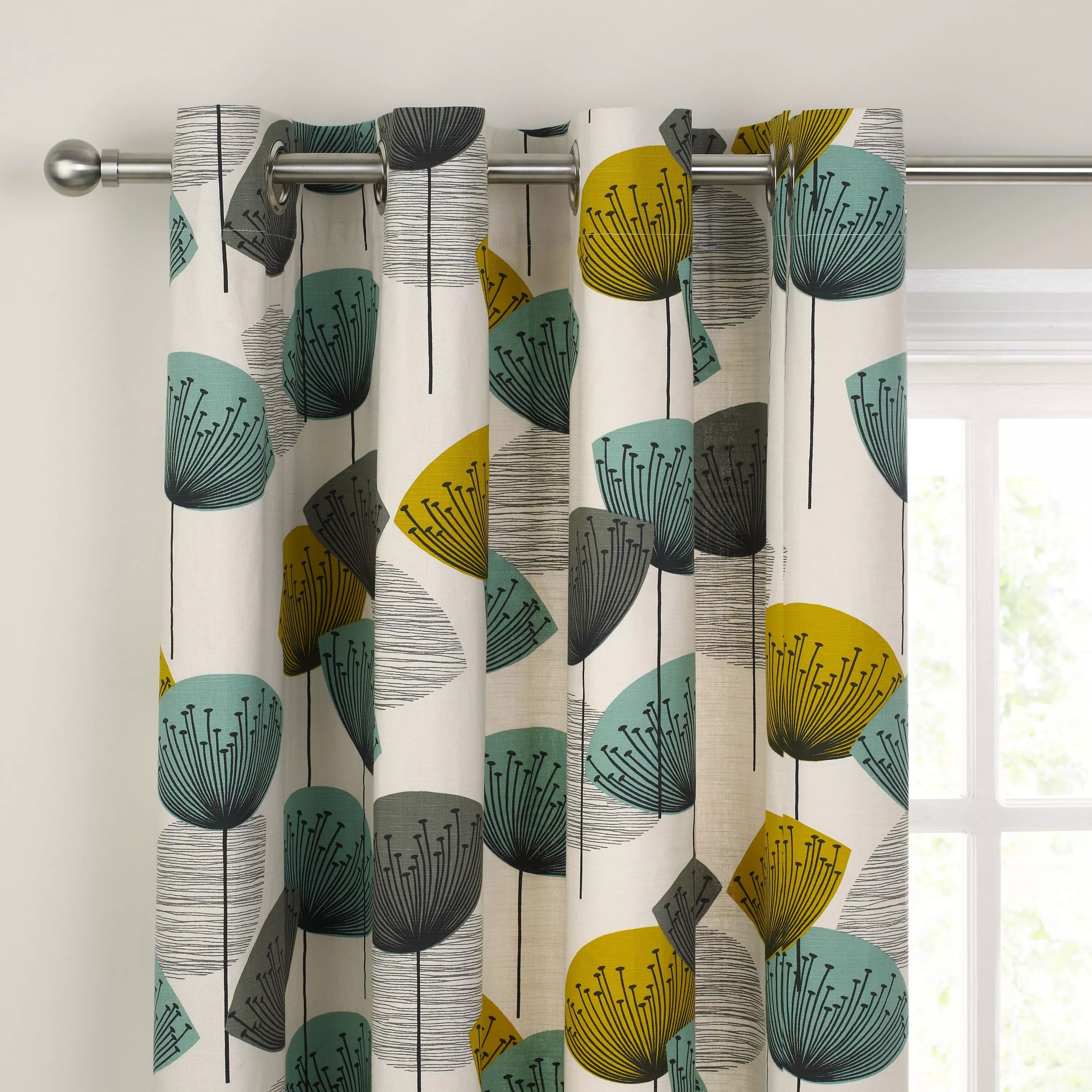 Sanderson Dandelion Clocks Pair Lined Eyelet Curtains, Aqua, H137 x W228cm