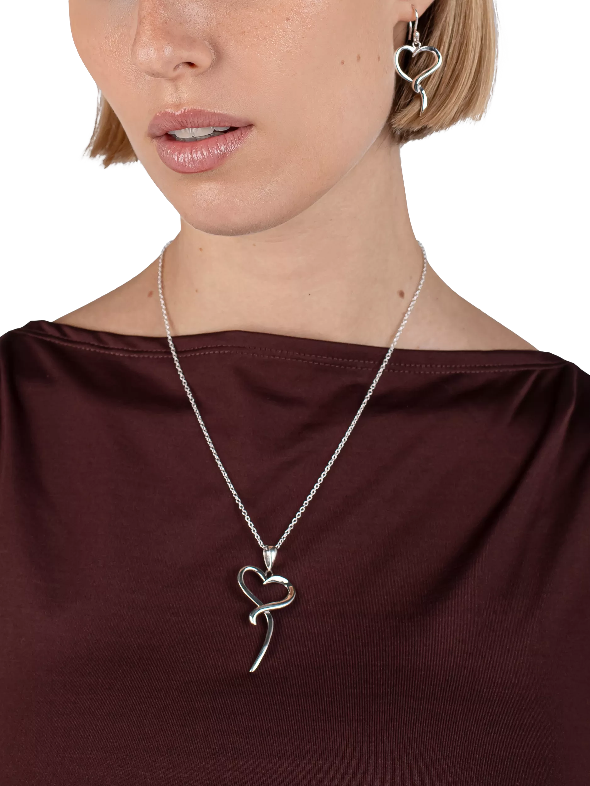Andea open heart pendant necklace in solid sterling silver, UK version