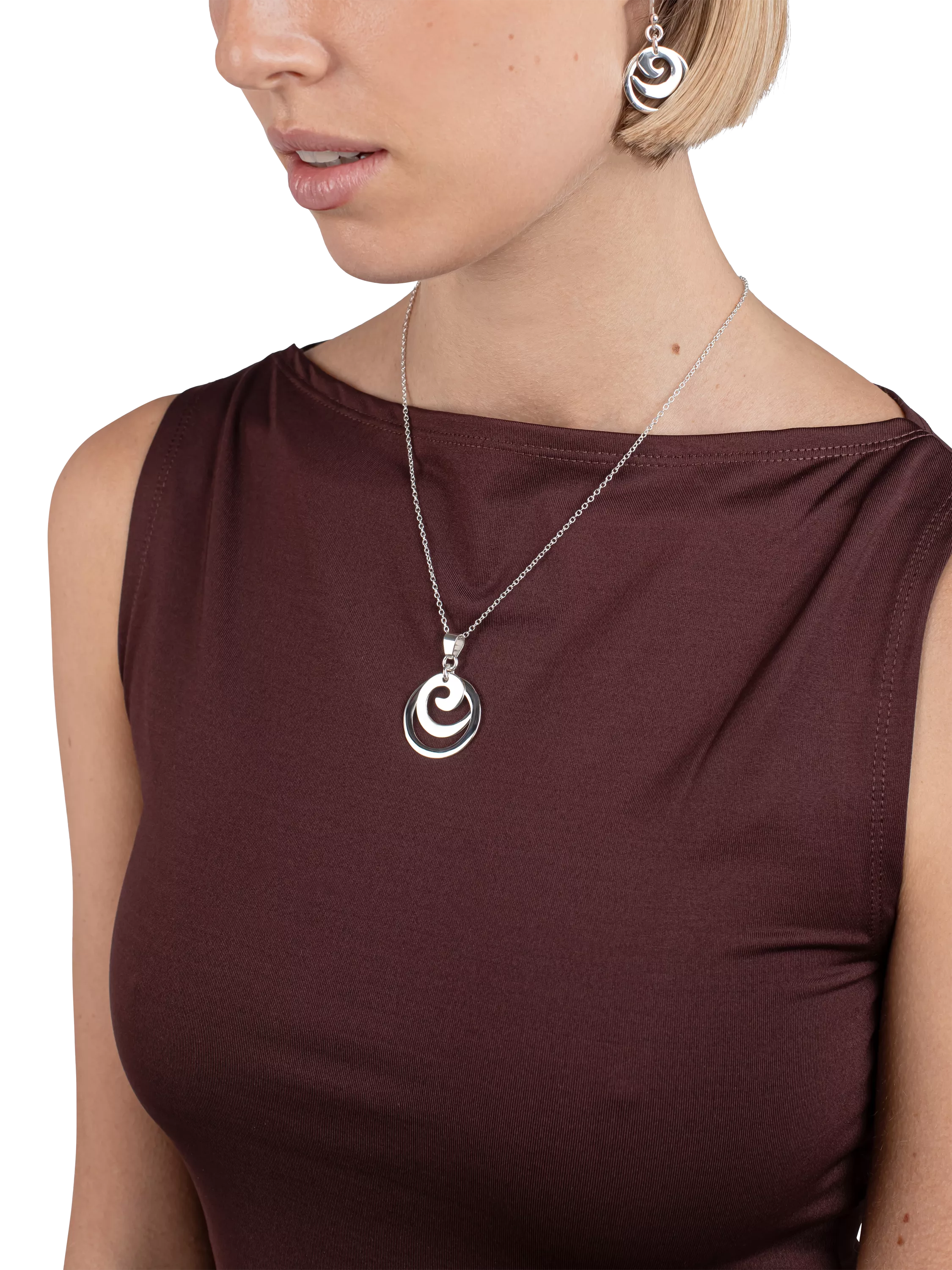 Andea sterling silver spiral circle pendant necklace, UK version