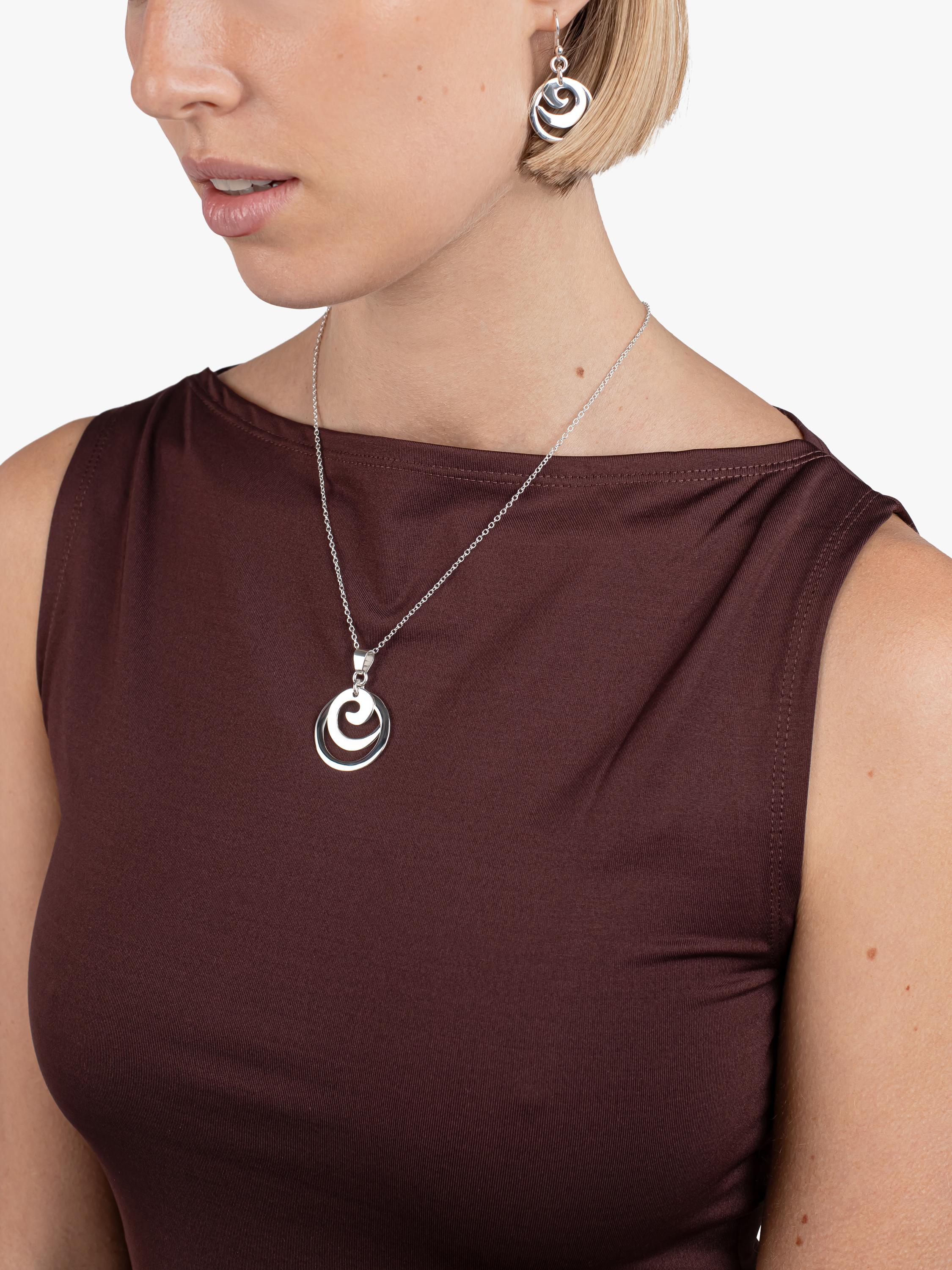 Andea silver spiral circle drop earrings 4x2cm (British brand)