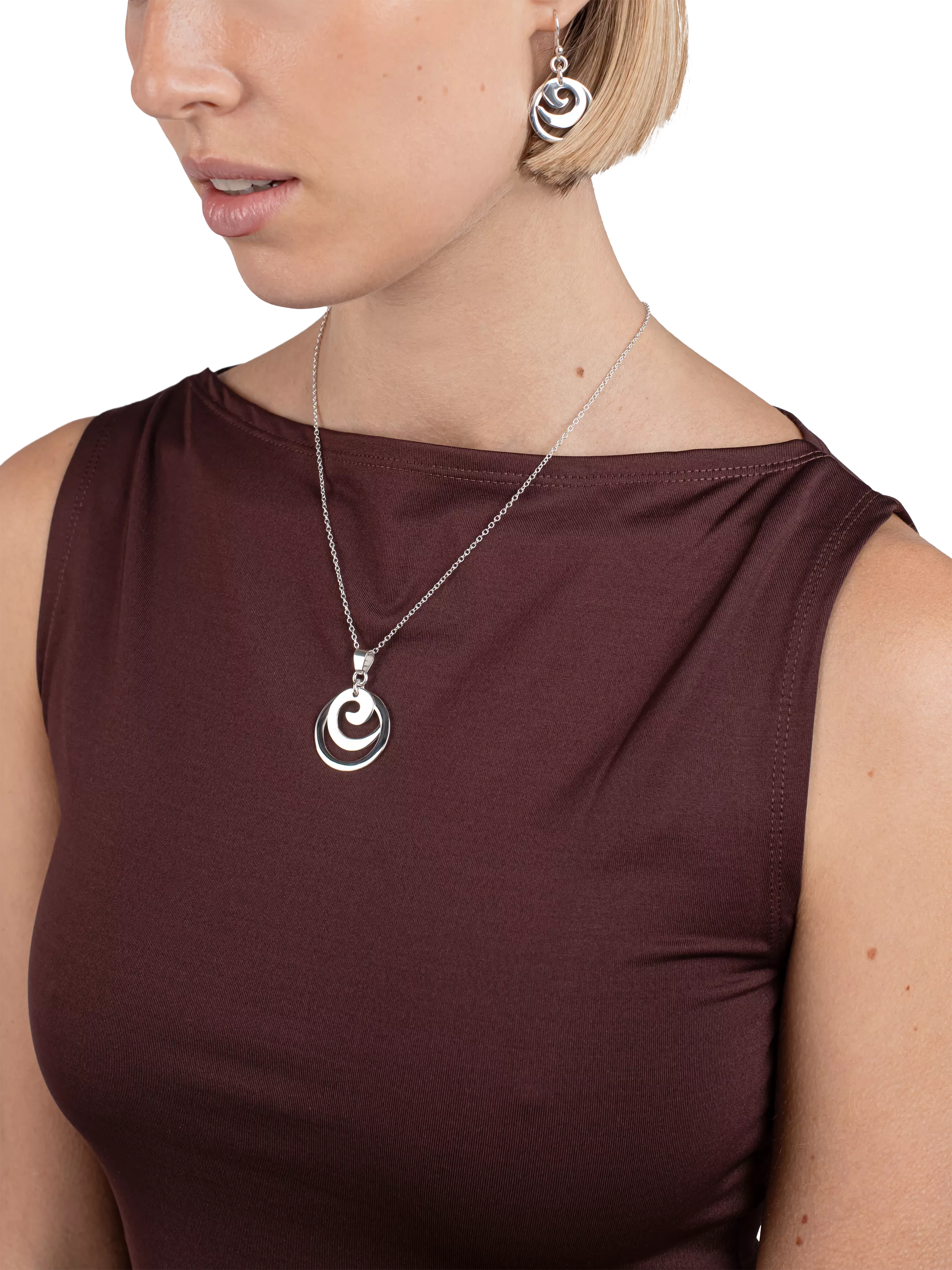 Andea silver spiral circle drop earrings 4x2cm (British brand)