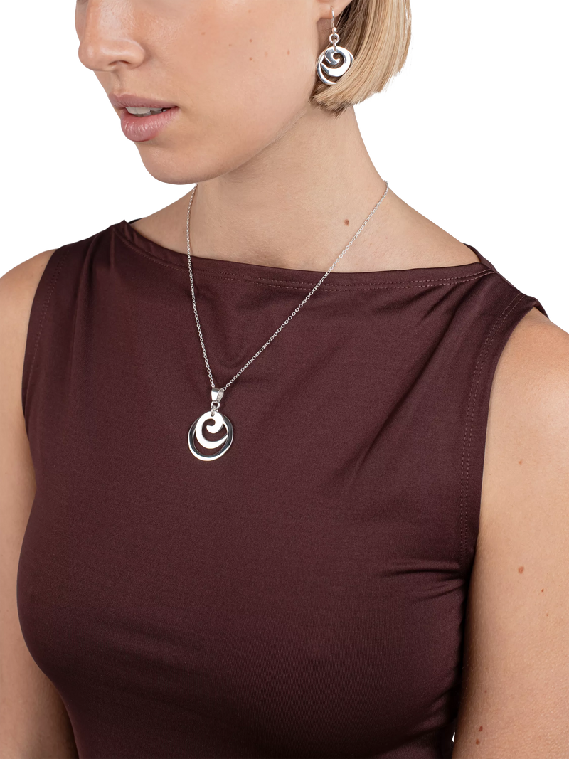 Andea silver spiral circle drop earrings 4x2cm (British brand)