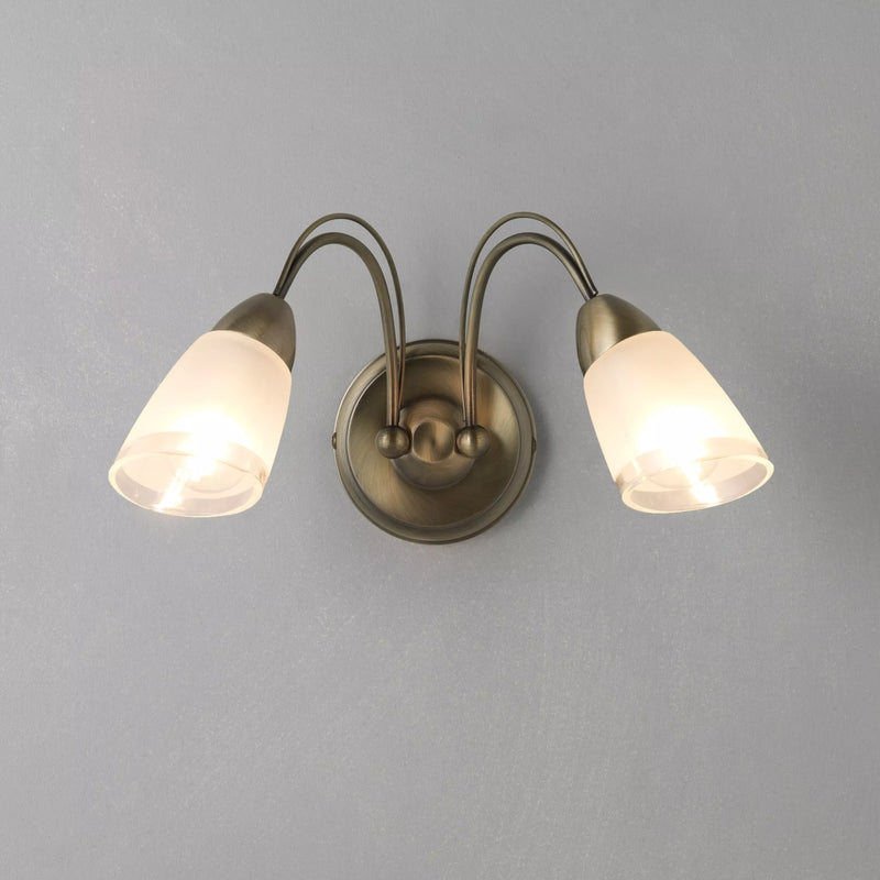 John Lewis Mizar double arm wall light antique brass, UK version