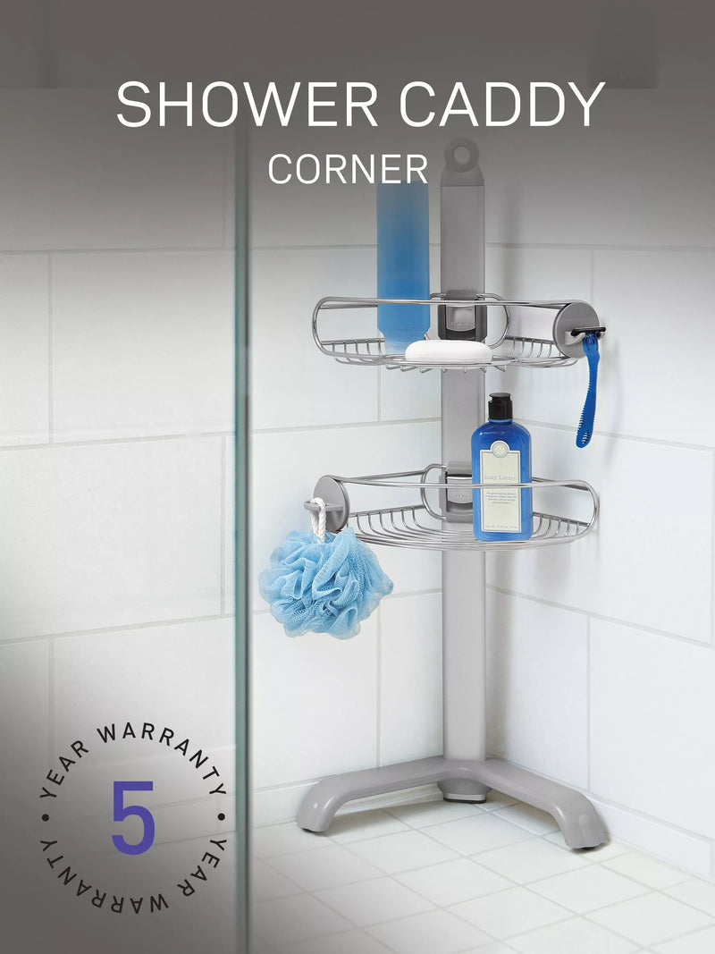 Simplehuman corrosion-resistant stainless steel corner shower caddy with adjustable shelves (British brand)