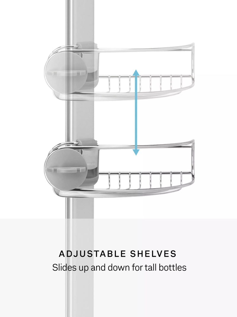 Simplehuman corrosion-resistant stainless steel corner shower caddy with adjustable shelves (British brand)