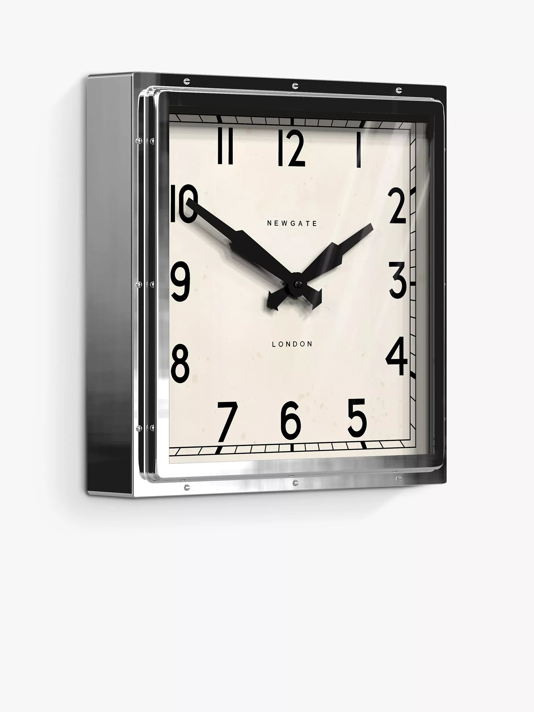 Newgate Clocks Quad Square metal wall clock 40cm silver, UK version