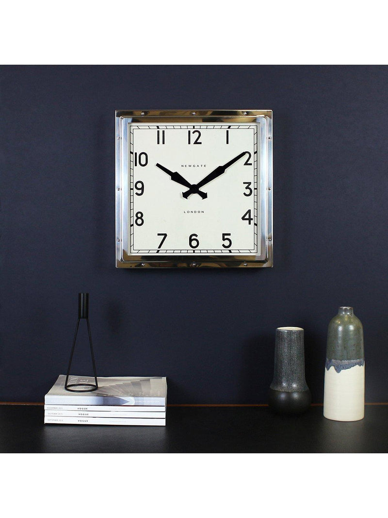 Newgate Clocks Quad Square metal wall clock 40cm silver, UK version