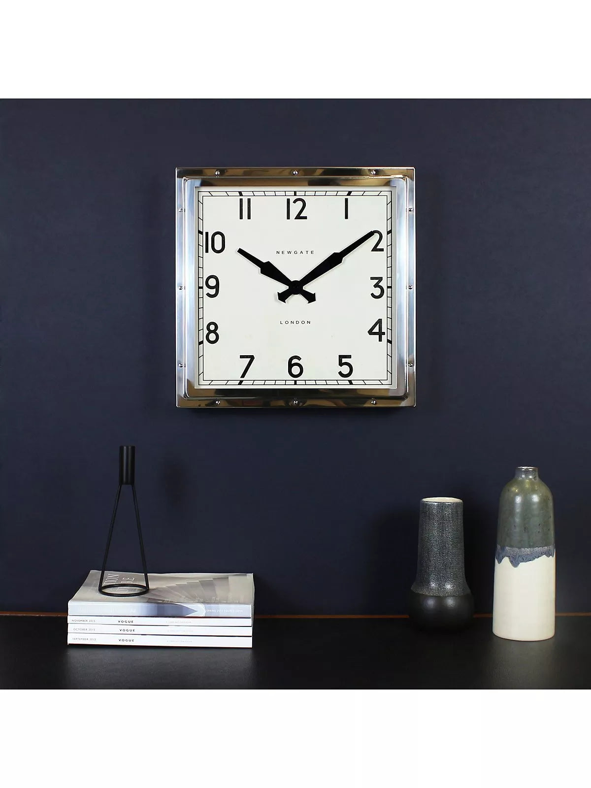 Newgate Clocks Quad Square metal wall clock 40cm silver, UK version