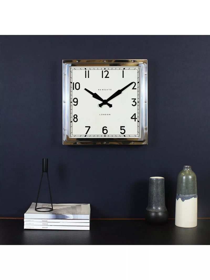Newgate Clocks Quad Square metal wall clock 40cm silver, UK version