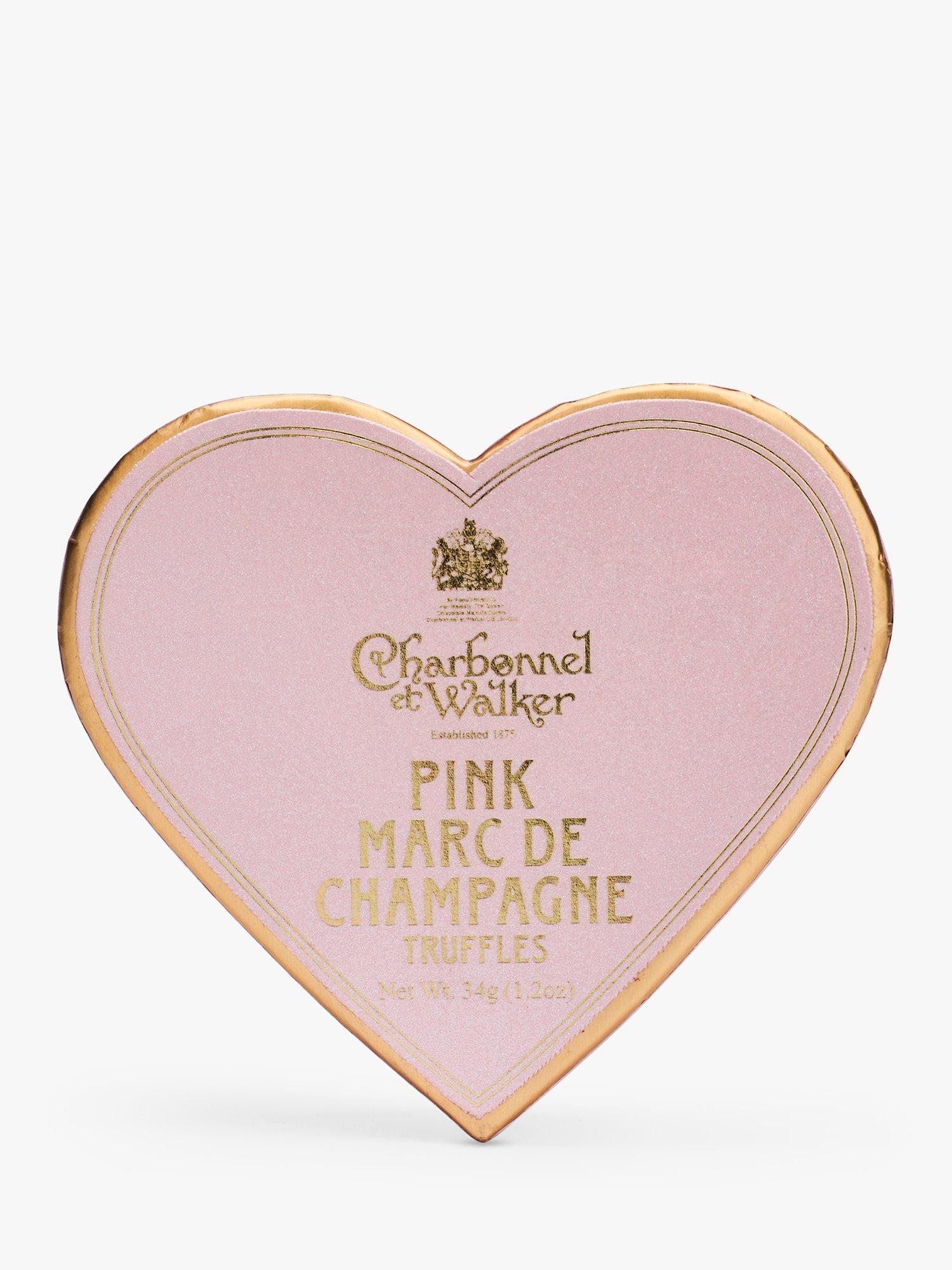 Charbonnel et Walker champagne truffles pink heart box 34g, imported from the UK