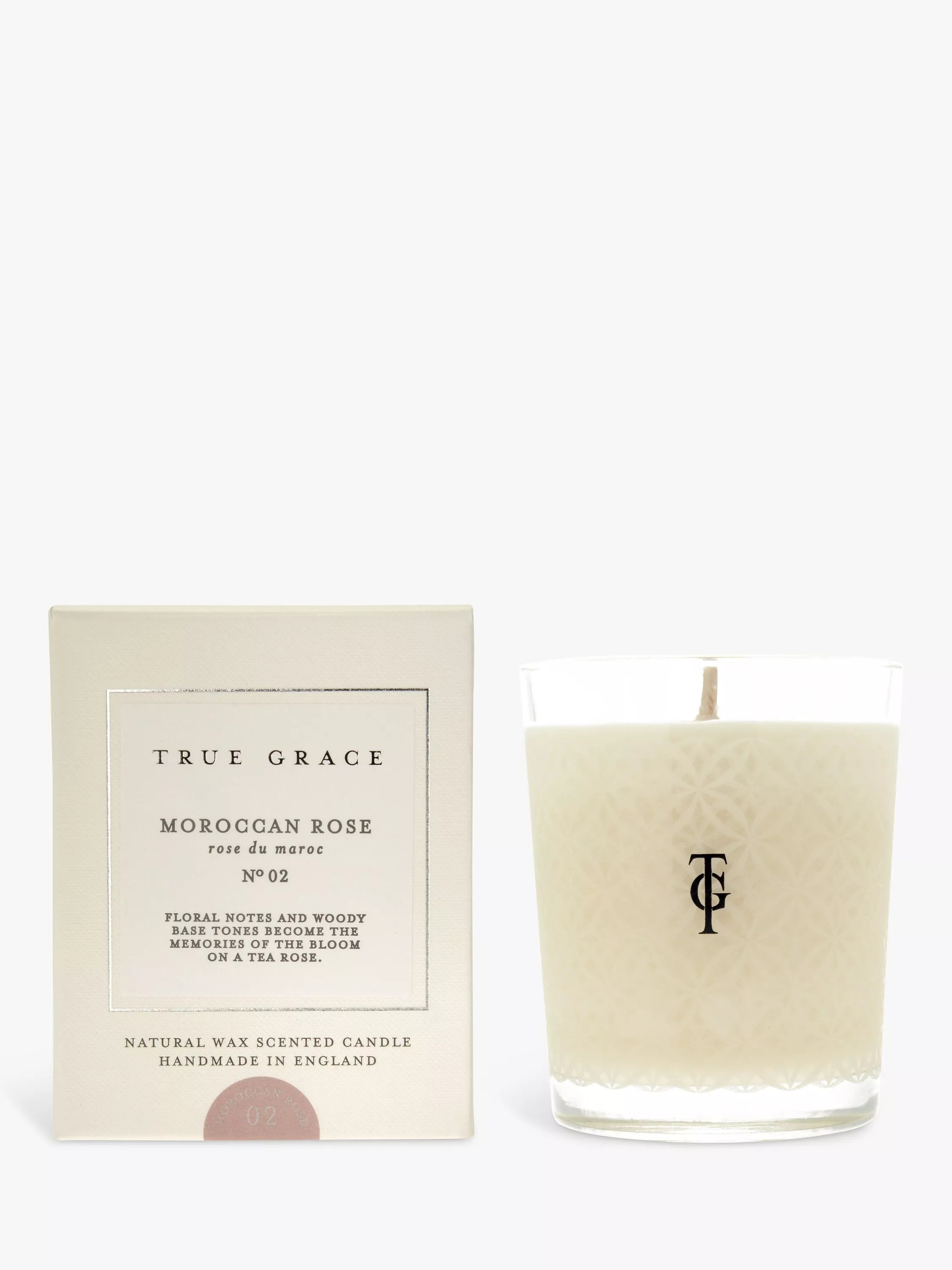 True Grace scented candle Moroccan Rose 190g, imported from the UK