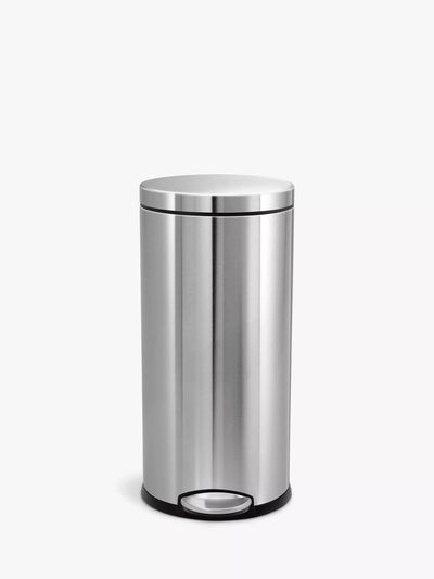 John Lewis simplehuman Round Pedal Bin, Brushed Stainless Steel, 30L