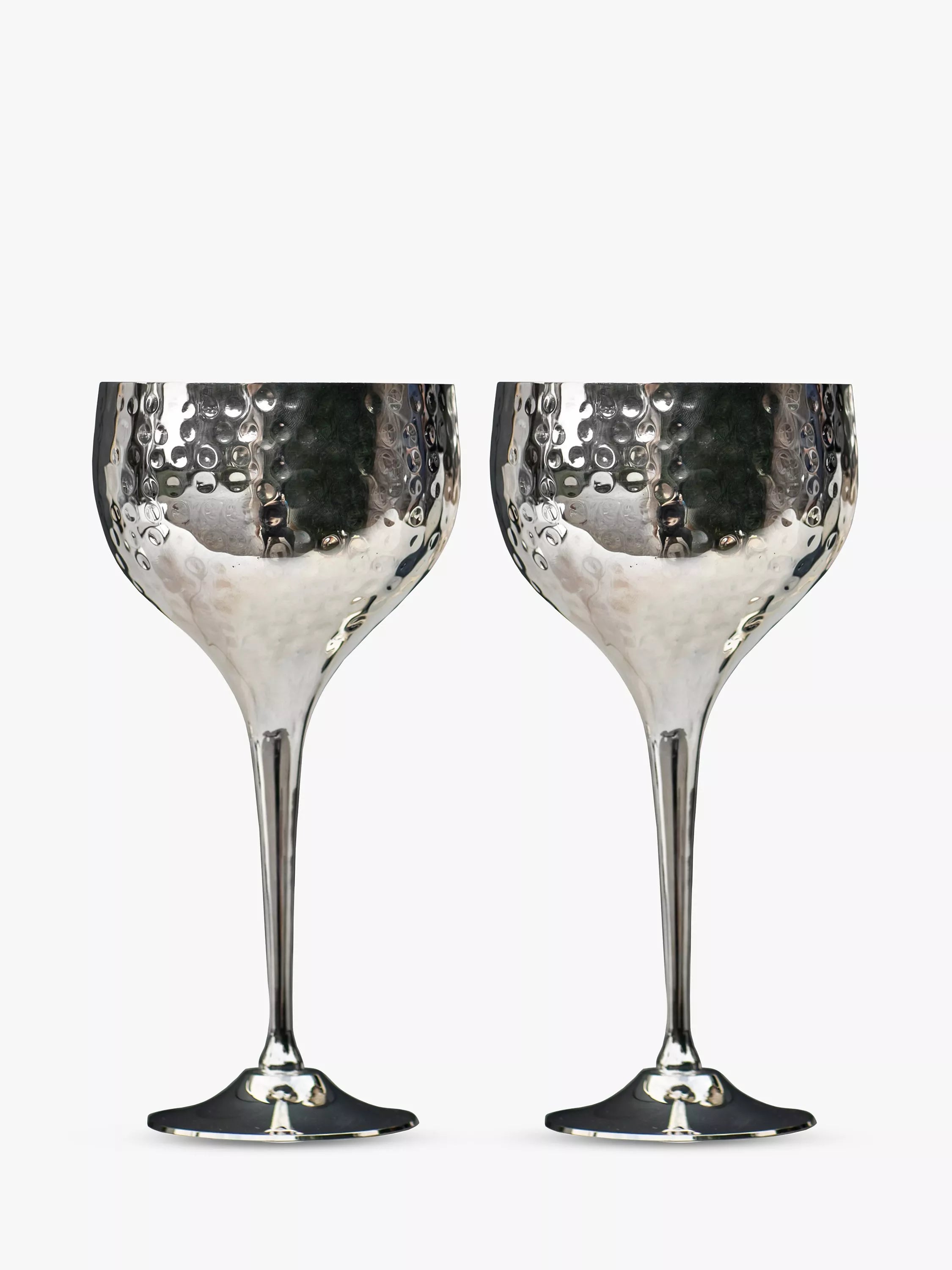 Culinary Concepts hammered wine goblets silver pair, imported from the UK