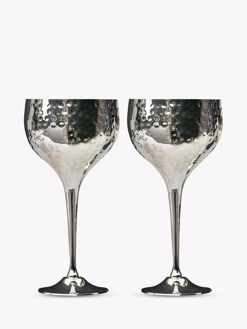 Culinary Concepts hammered wine goblets silver pair, imported from the UK