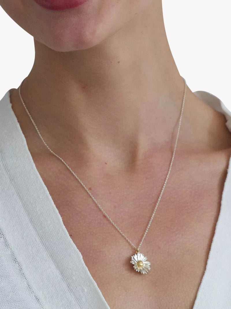 Alex Monroe daisy pendant necklace silver gold 41cm (British brand)
