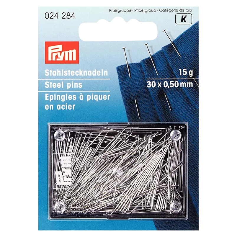 Prym super fine hard steel sewing pins 15g, UK version