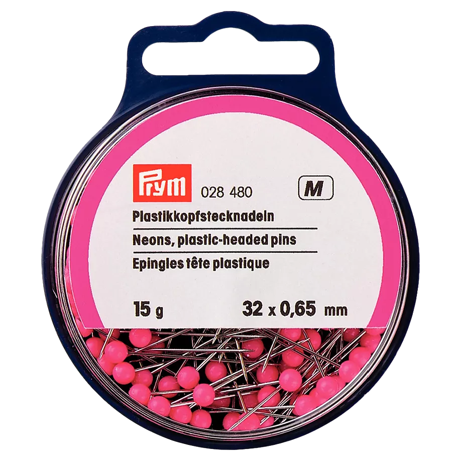 Prym neon plastic head pins 0.60x32mm 15g tub, UK version