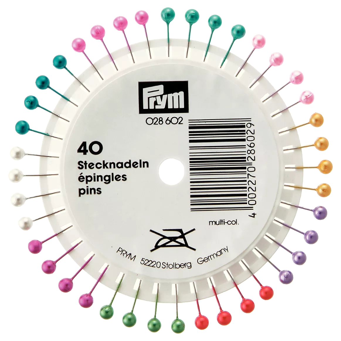 Prym pearl head pins various colours 38mm - British product