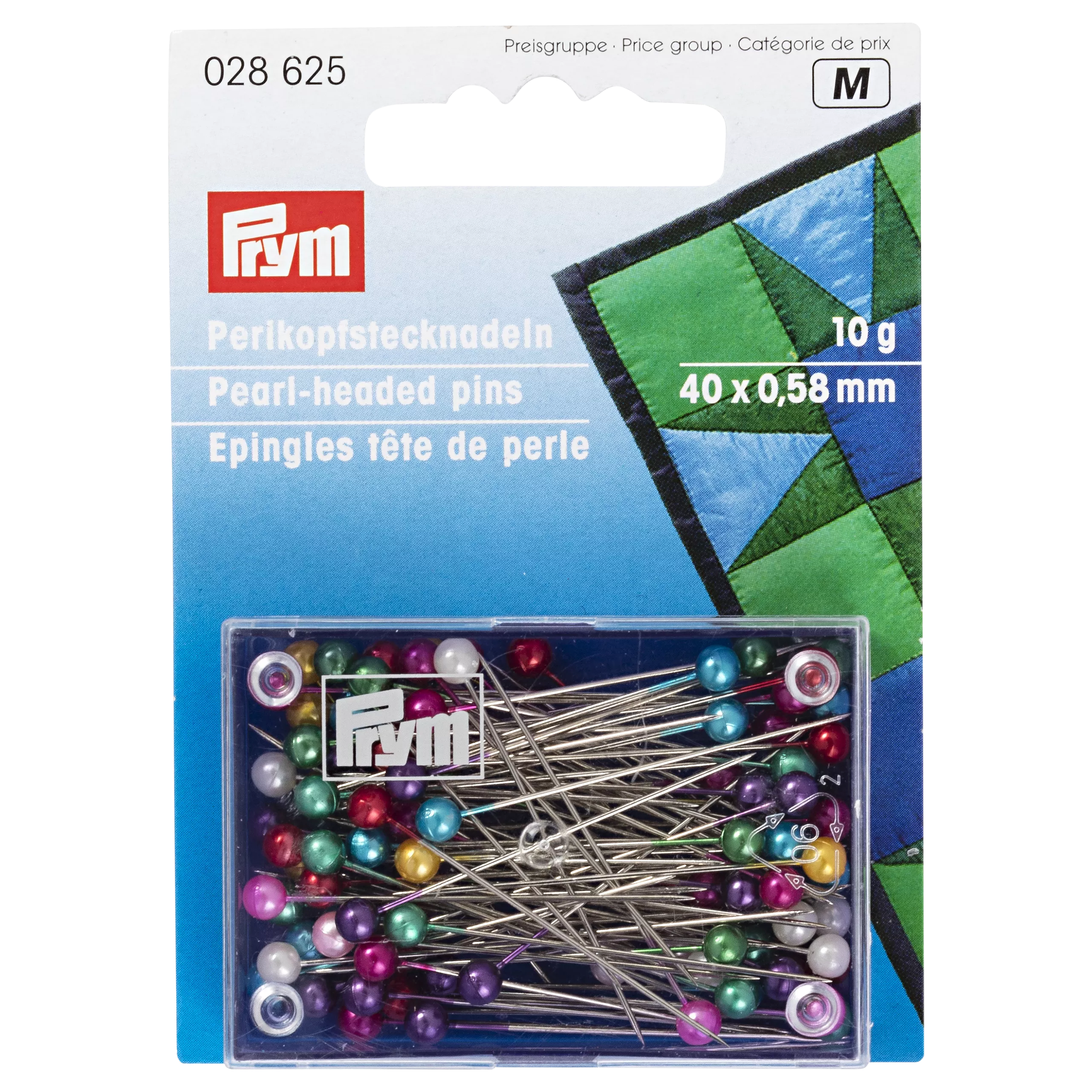 Prym pearl head pins 38mm assorted - imported from the UK