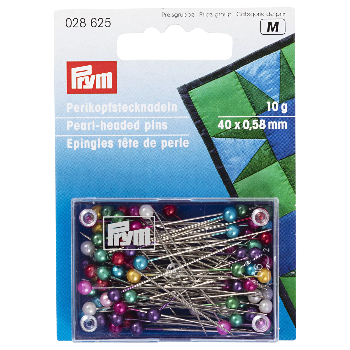 Prym pearl head pins 38mm assorted - imported from the UK