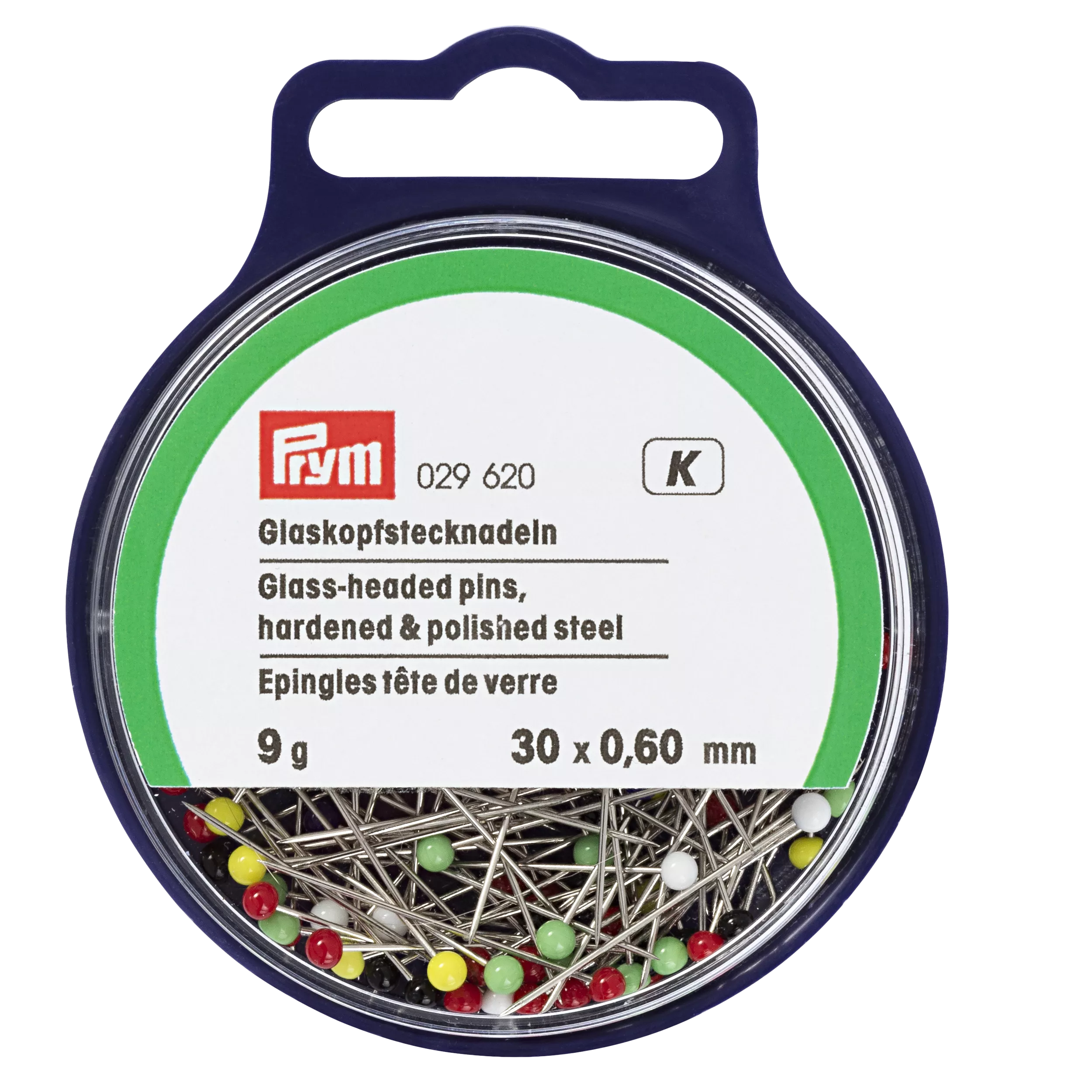Prym glass-headed straight pins 0.60 x 30mm, UK version