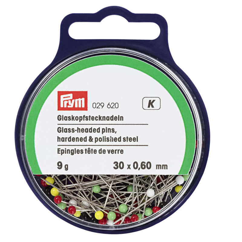 Prym glass-headed straight pins 0.60 x 30mm, UK version