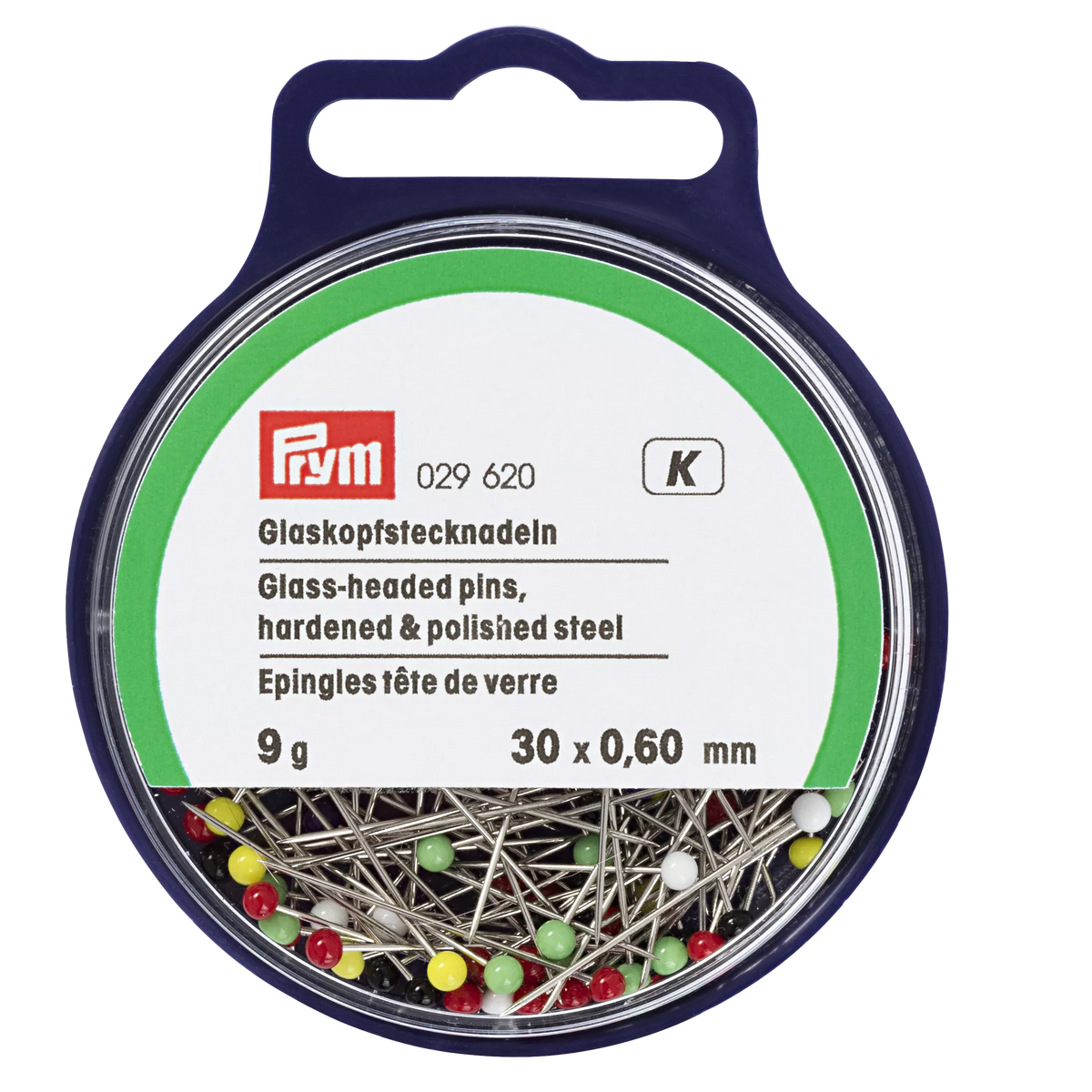 Prym glass-headed straight pins 0.60 x 30mm, UK version