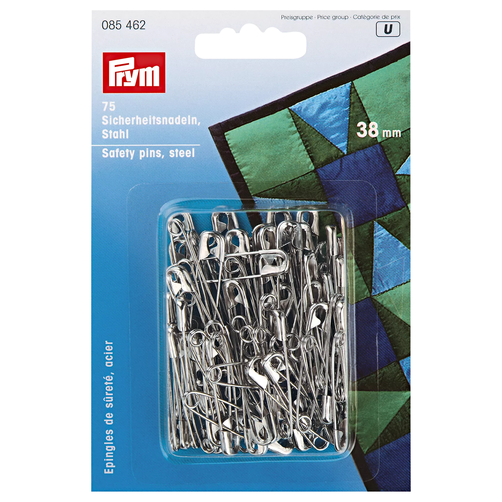 Prym silver coloured safety pins 38mm - British product