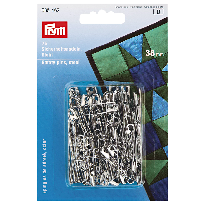 Prym silver coloured safety pins 38mm - British product