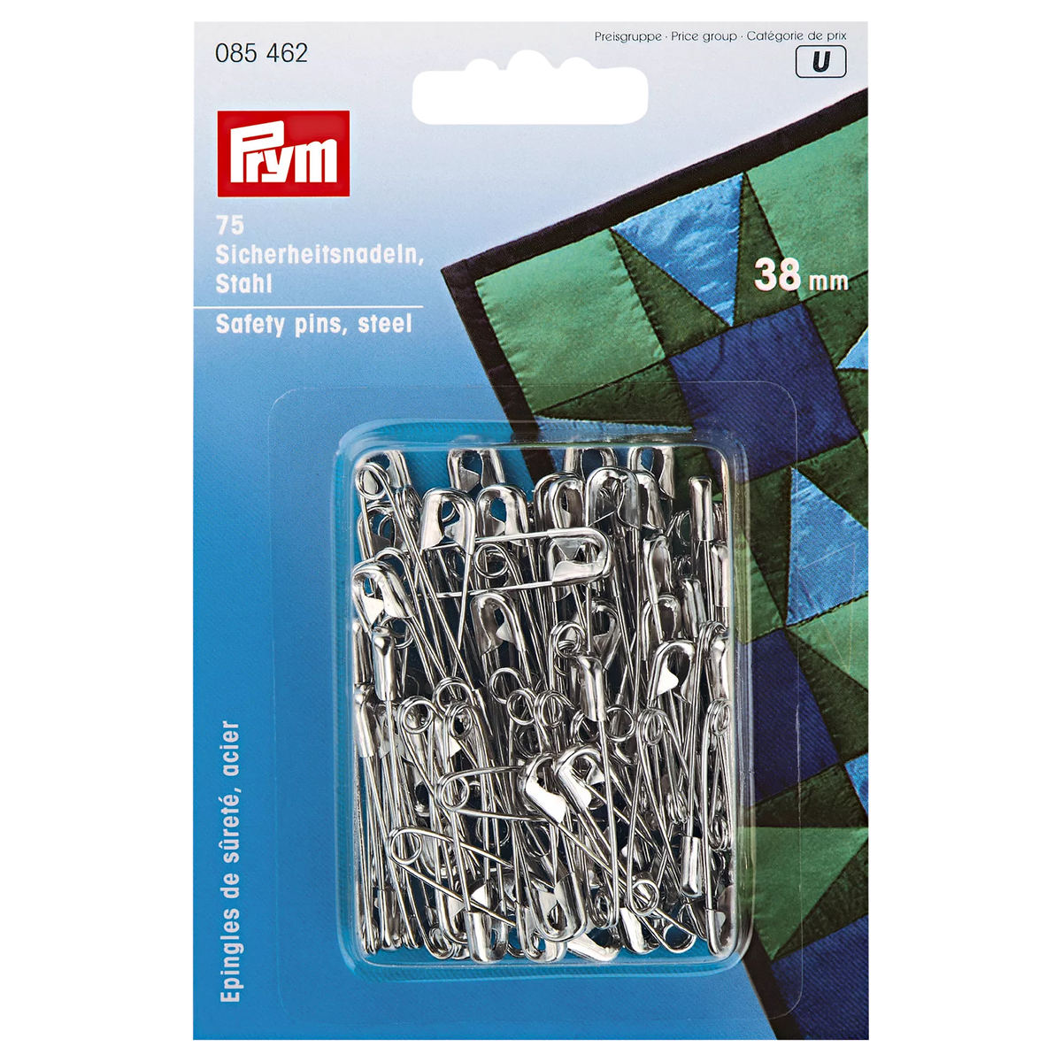 Prym silver coloured safety pins 38mm - British product