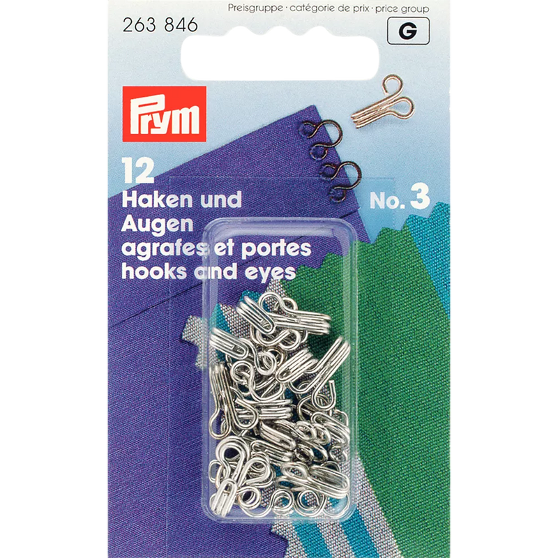 Prym nickel hooks and eyes pack of 12 (British brand)