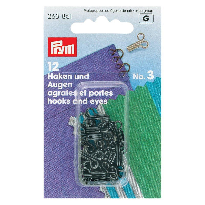 Prym brass hooks and eyes black - British product