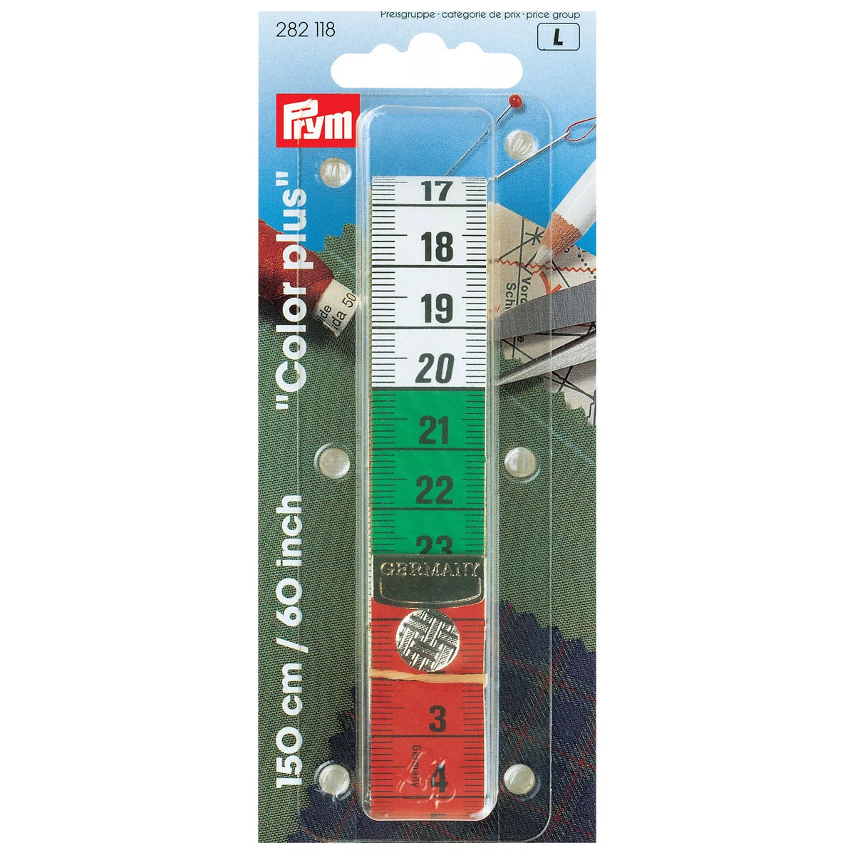 Prym colour plus press stud tape measure 150cm, imported from the UK