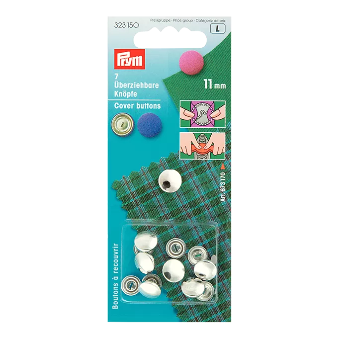 Prym metal cover buttons 11mm pack of 7, imported from the UK