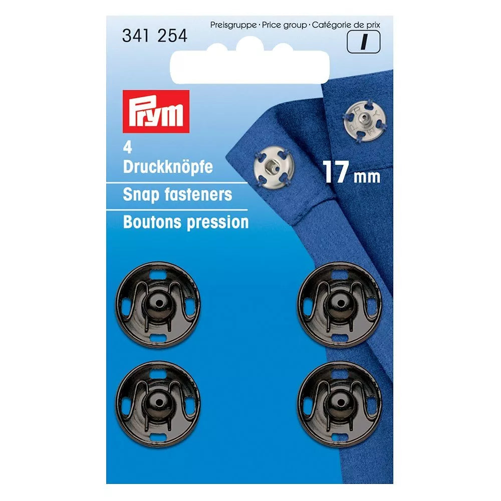 Prym black snap fasteners 17mm pack of 4, imported from the UK