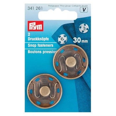 John Lewis Prym Sew-On Snap Fasteners, Antique Brass, 30mm, Pack of 2- Buy online at McGrocer