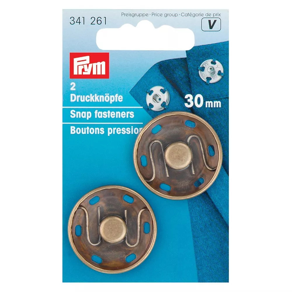 Prym snap fasteners antique brass 30mm pack of 2 - British product
