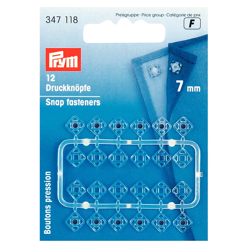 Prym sew-on snap fasteners 7mm pack of 12 (British brand)