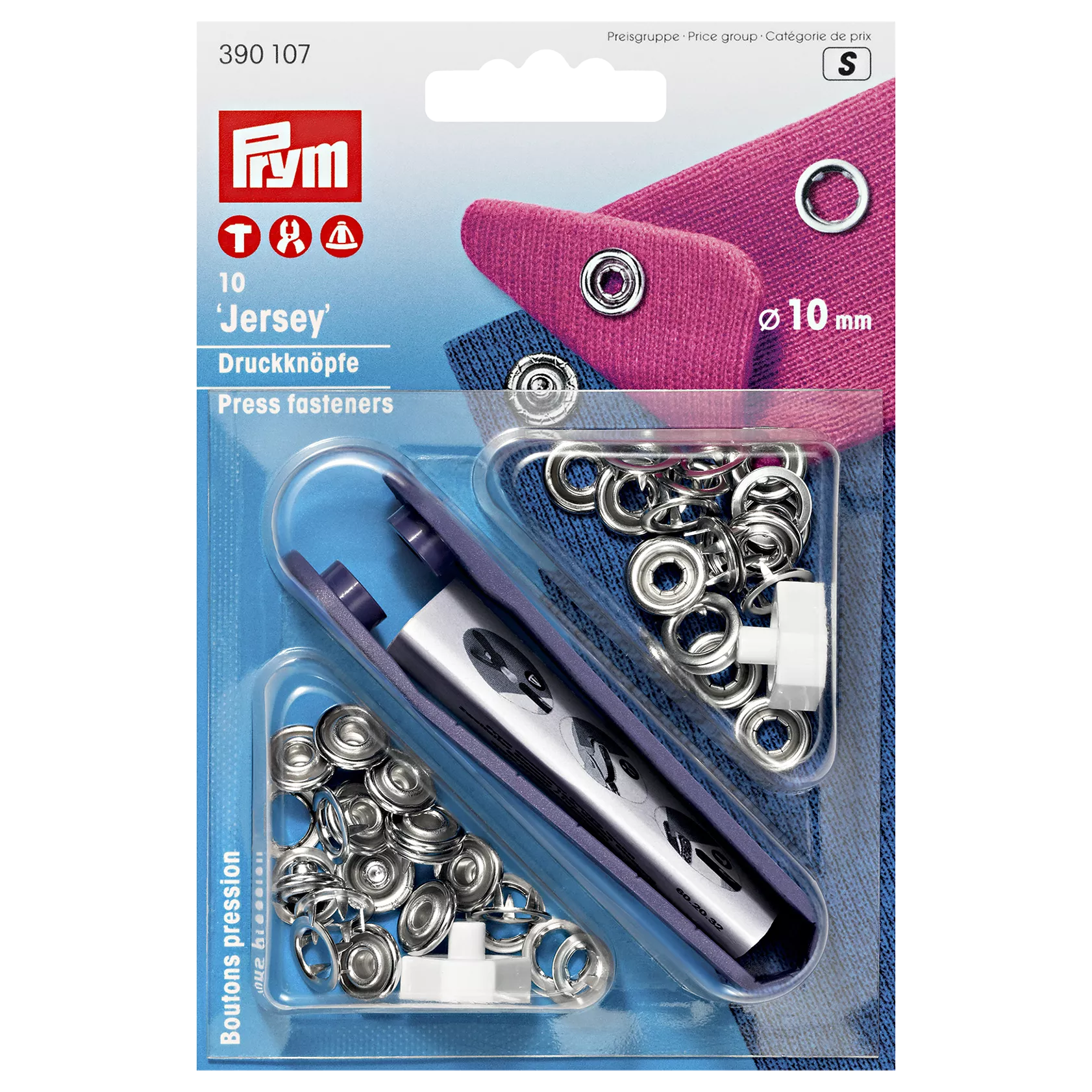 Prym brass press fasteners silver 10mm, imported from the UK