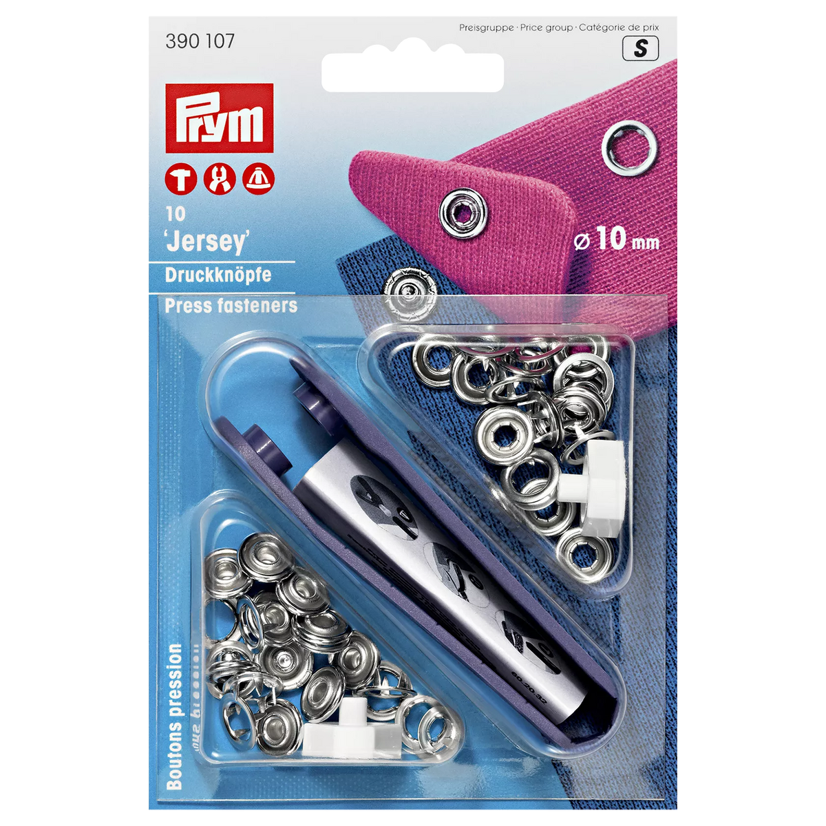 Prym brass press fasteners silver 10mm, imported from the UK