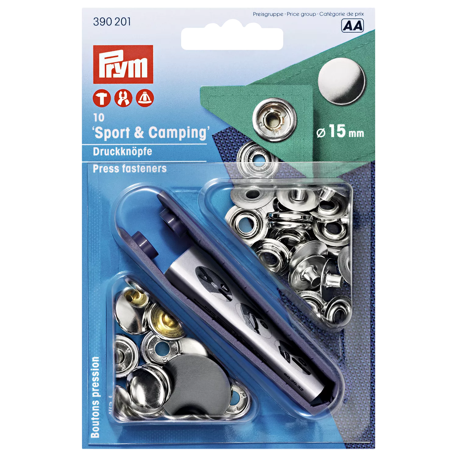 Prym 15mm brass press fasteners for camping - British product