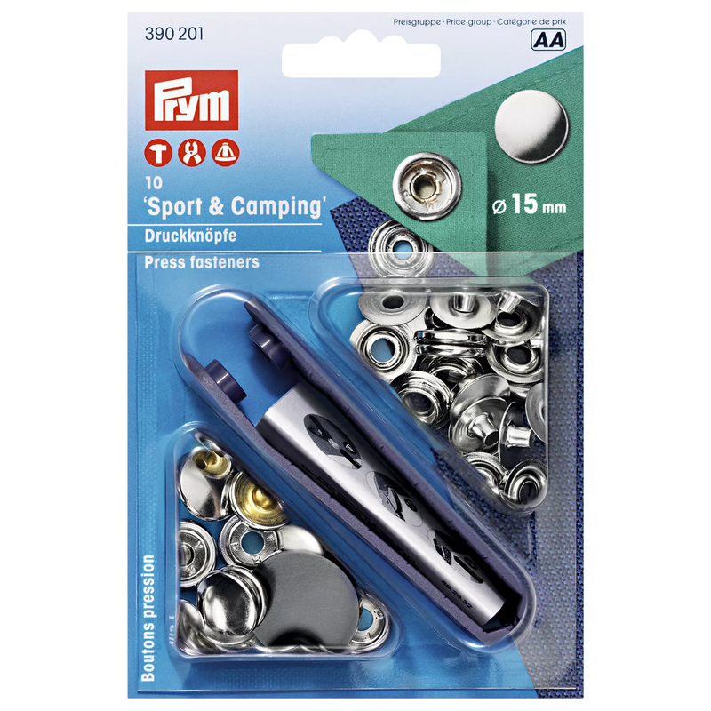 Prym 15mm brass press fasteners for camping - British product