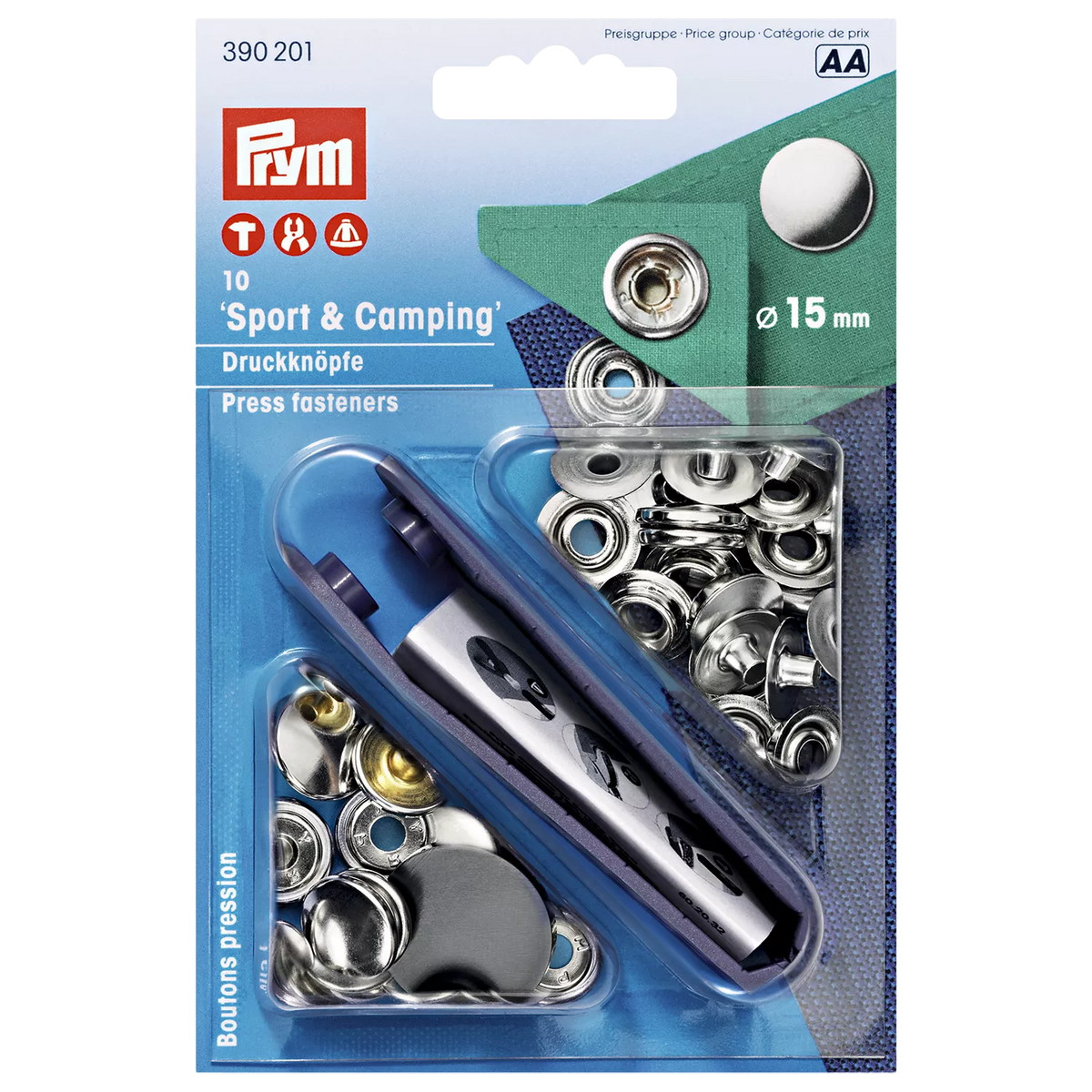 Prym 15mm brass press fasteners for camping - British product