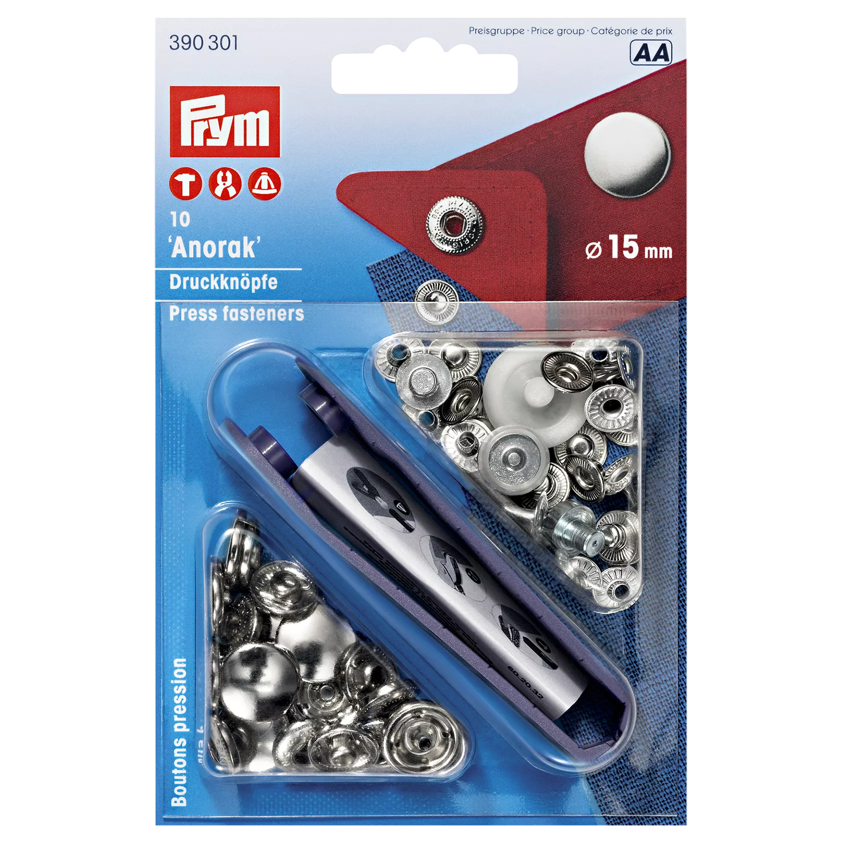 Prym brass anorak press fasteners 15mm (British brand)
