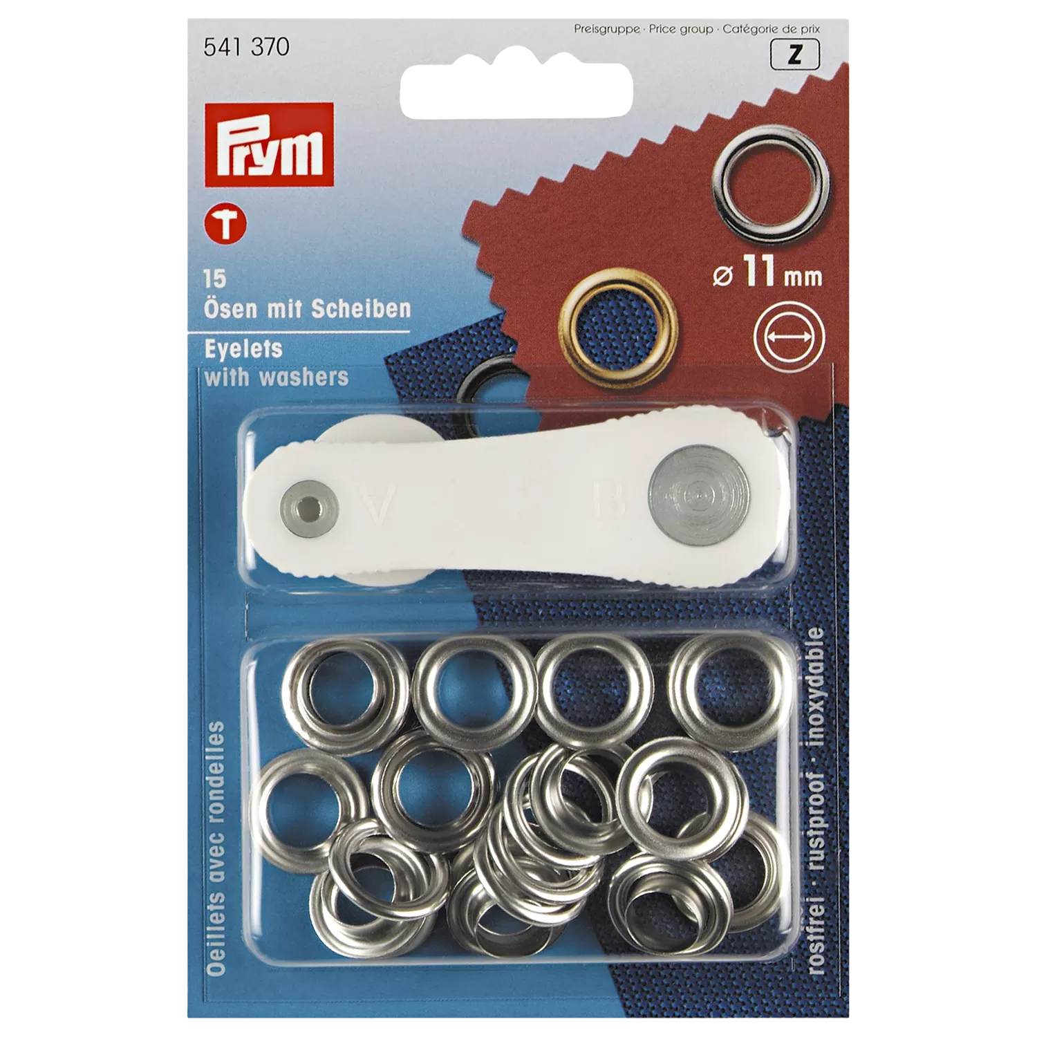 Prym metal eyelets and washers 11mm pack of 15 silver (British brand)