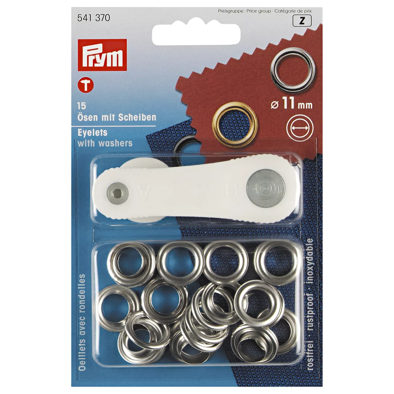 Prym metal eyelets and washers 11mm pack of 15 silver (British brand)