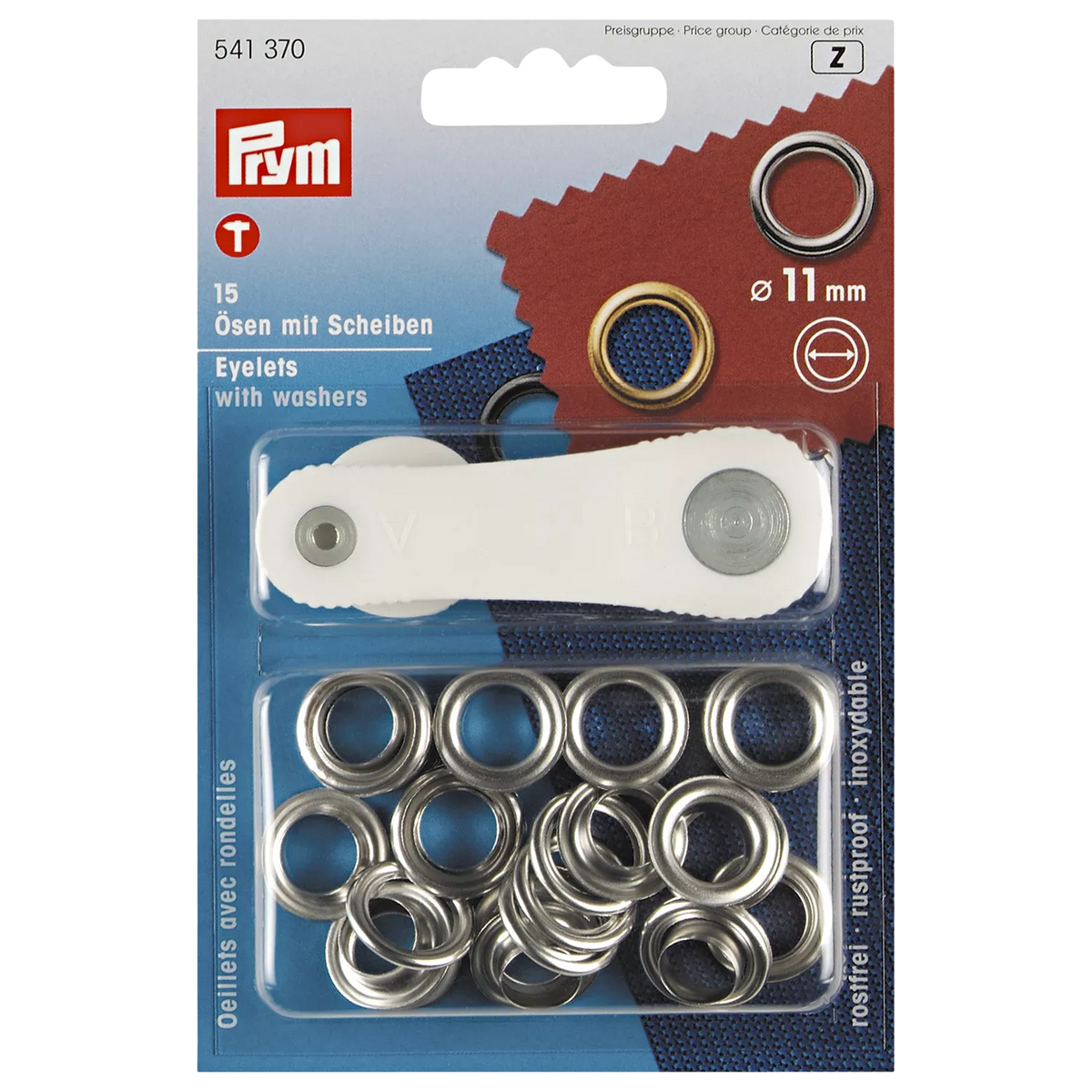 Prym metal eyelets and washers 11mm pack of 15 silver (British brand)